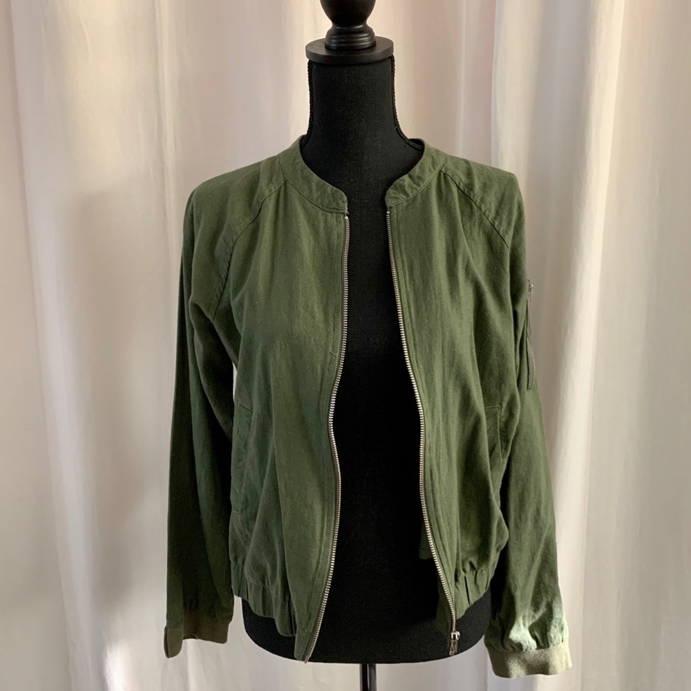 Sanctuary Olive Green linen bomber jacket